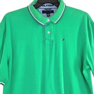 Tommy Hilfiger Men XXL Green Short Sleeve Polo Shirt Embroidered Logo